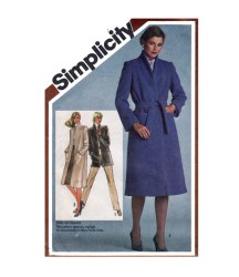9825  SIMPLICITY 1980 LINED FUNNEL NECK COAT, TOPPER, BELT PATTERN 12, 14 or 16 CHOICE